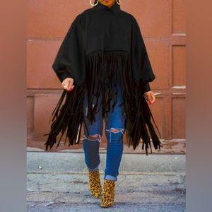 Black Poncho with Fringes